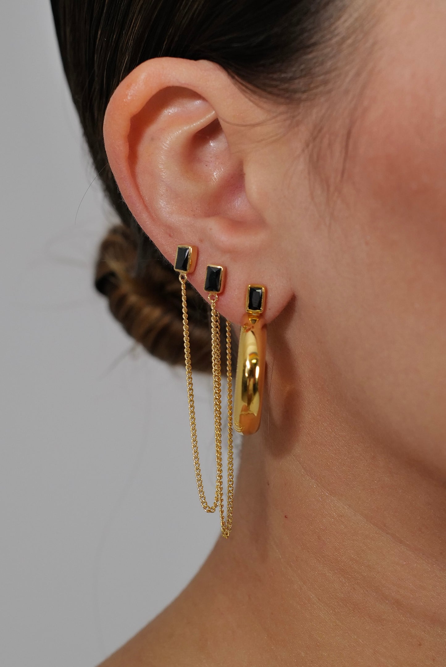 Black Rectangle Chain Earring