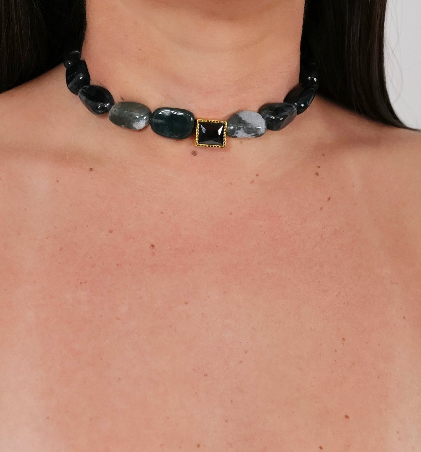 Moss Agate Single Pendant Choker